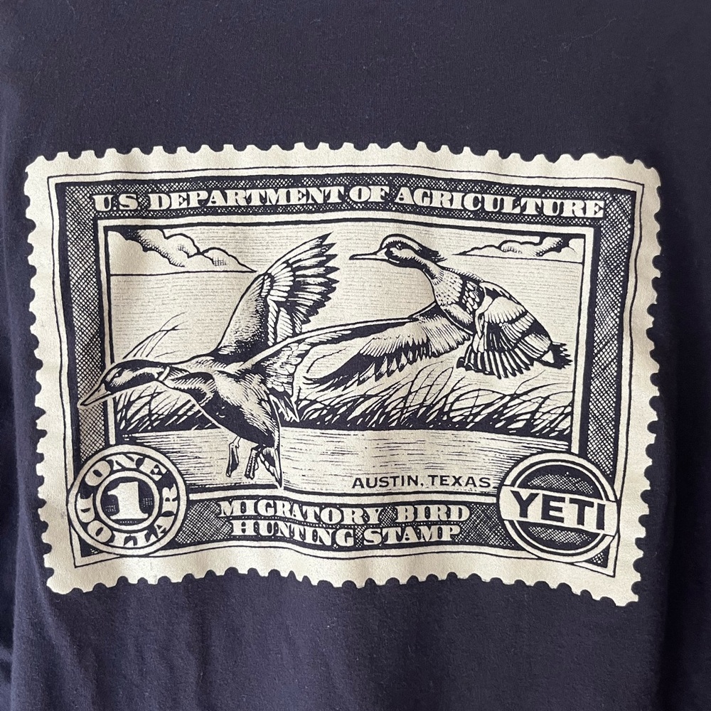 YETI tshirt with US Department of agriculture stamp on back